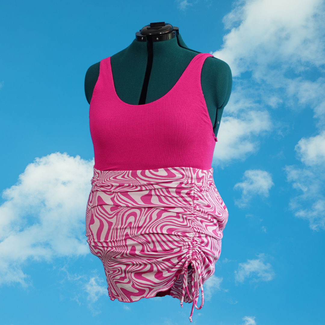 White and Pink Marble Mini Skirt