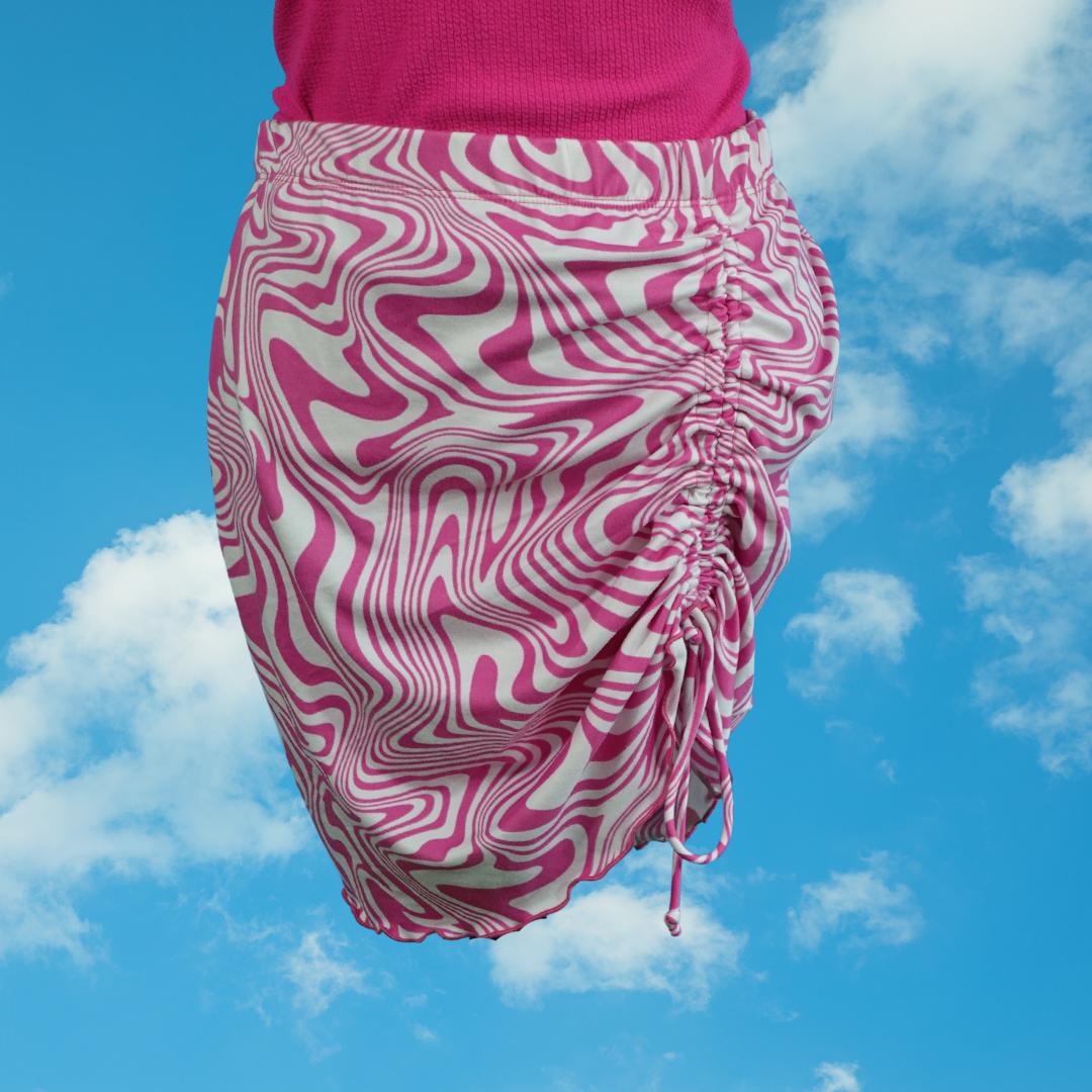 White and Pink Marble Mini Skirt