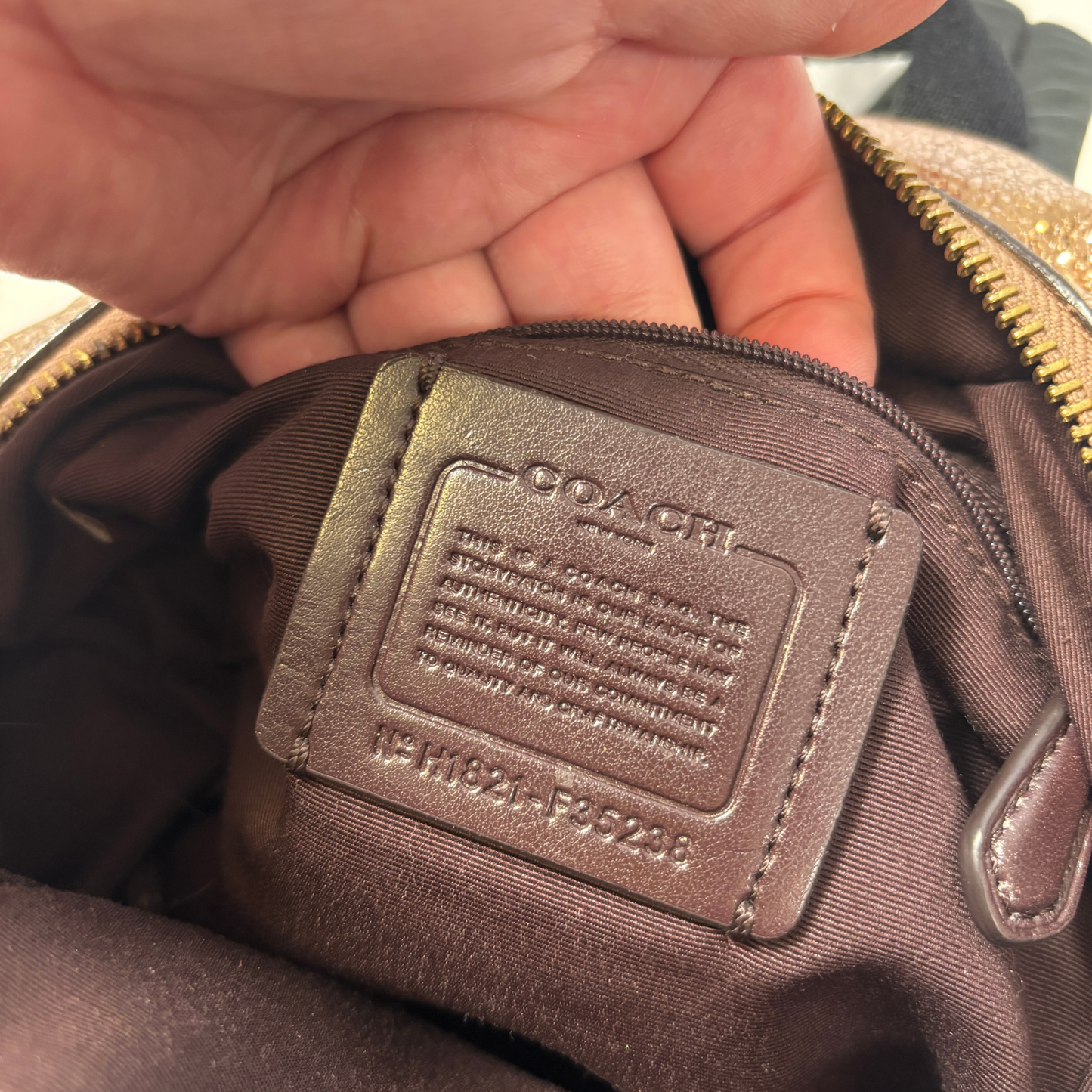 Coach Mini Charlie Backpack Purse in Crushed Metallic Rose Gold