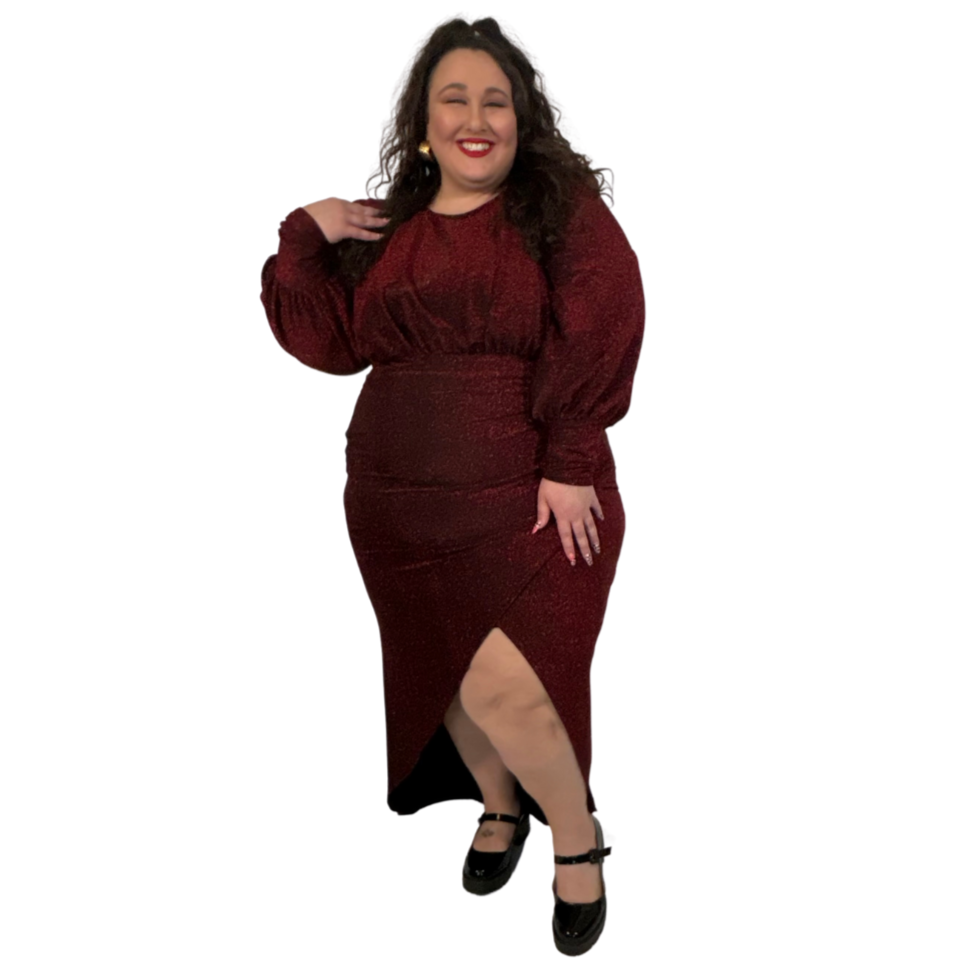 ELOQUII Red Glitter Faux Wrap Dress
