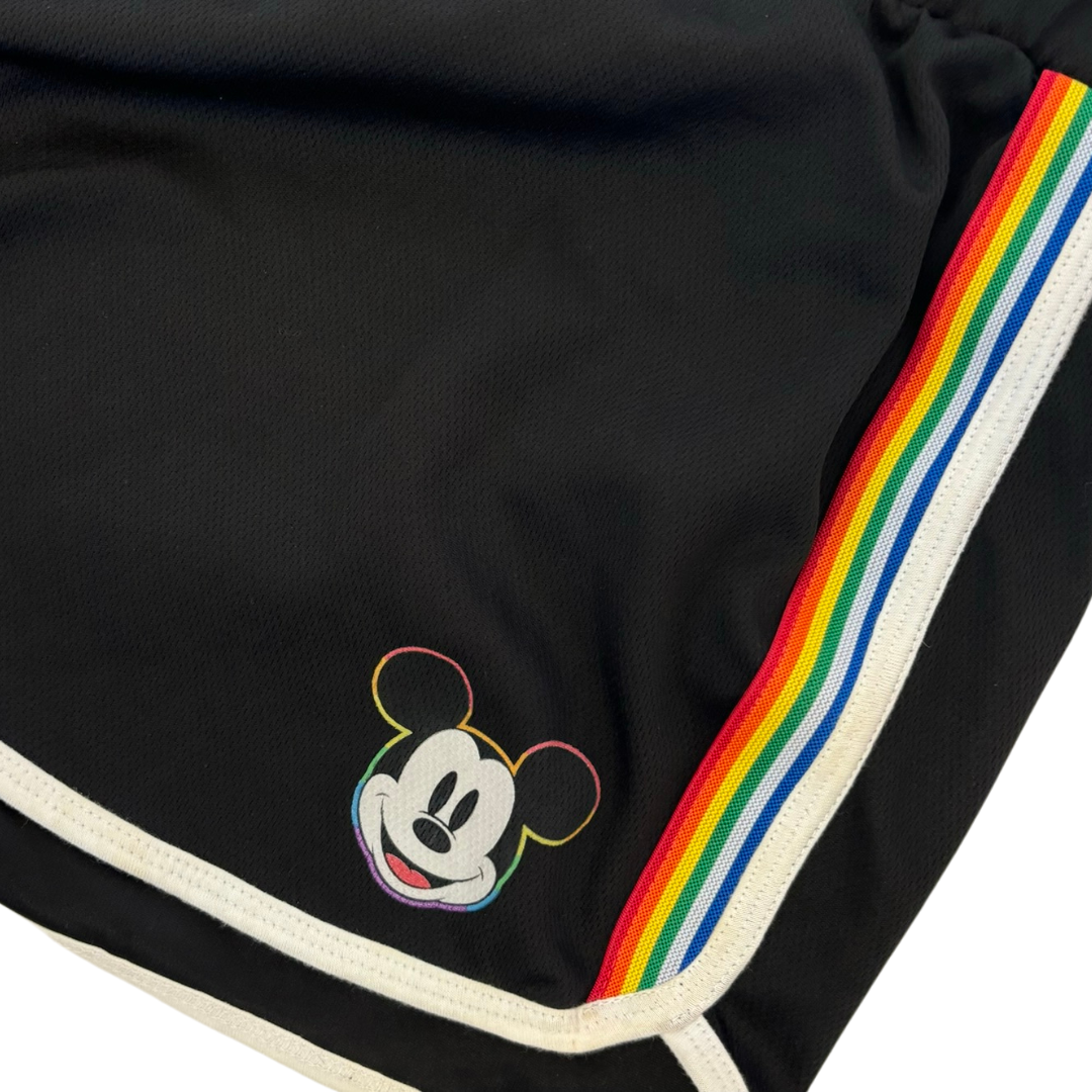 Black Rainbow Stripe Mickey Mouse Dolphin Shorts