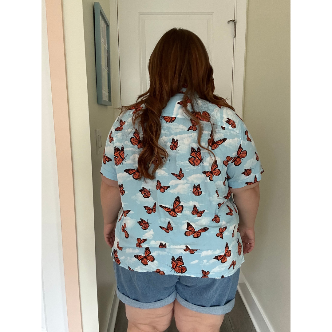 Blue and Orange Butterfly Button Down