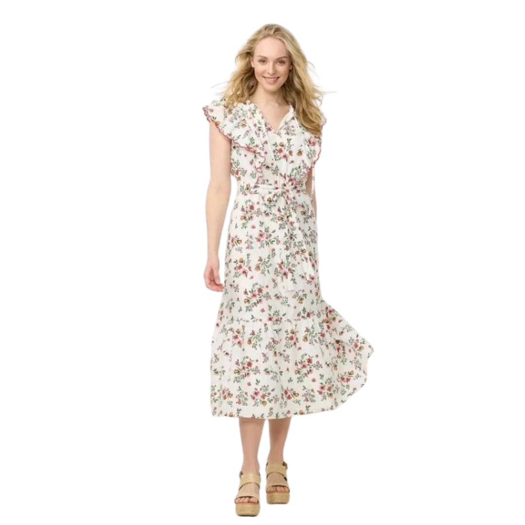 White and Red Floral Prairie Dress NWT