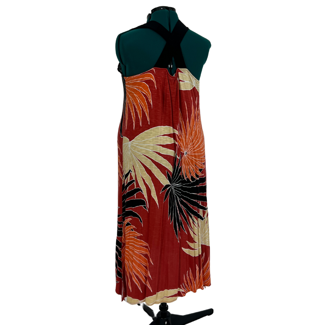 Palm Leaf Print Midi Dress