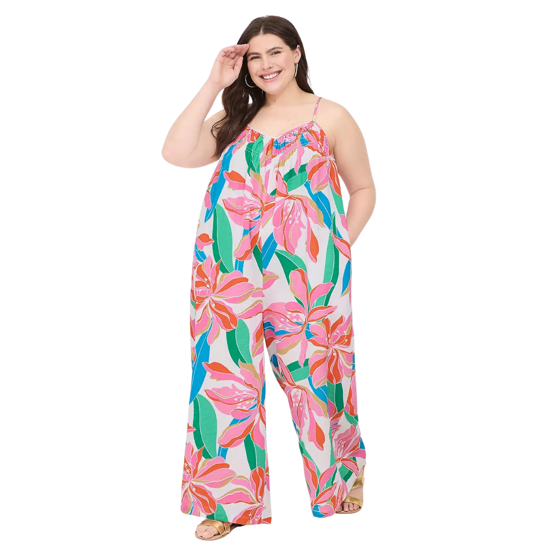 Multicolor Tropical Print Sleeveless Jumpsuit