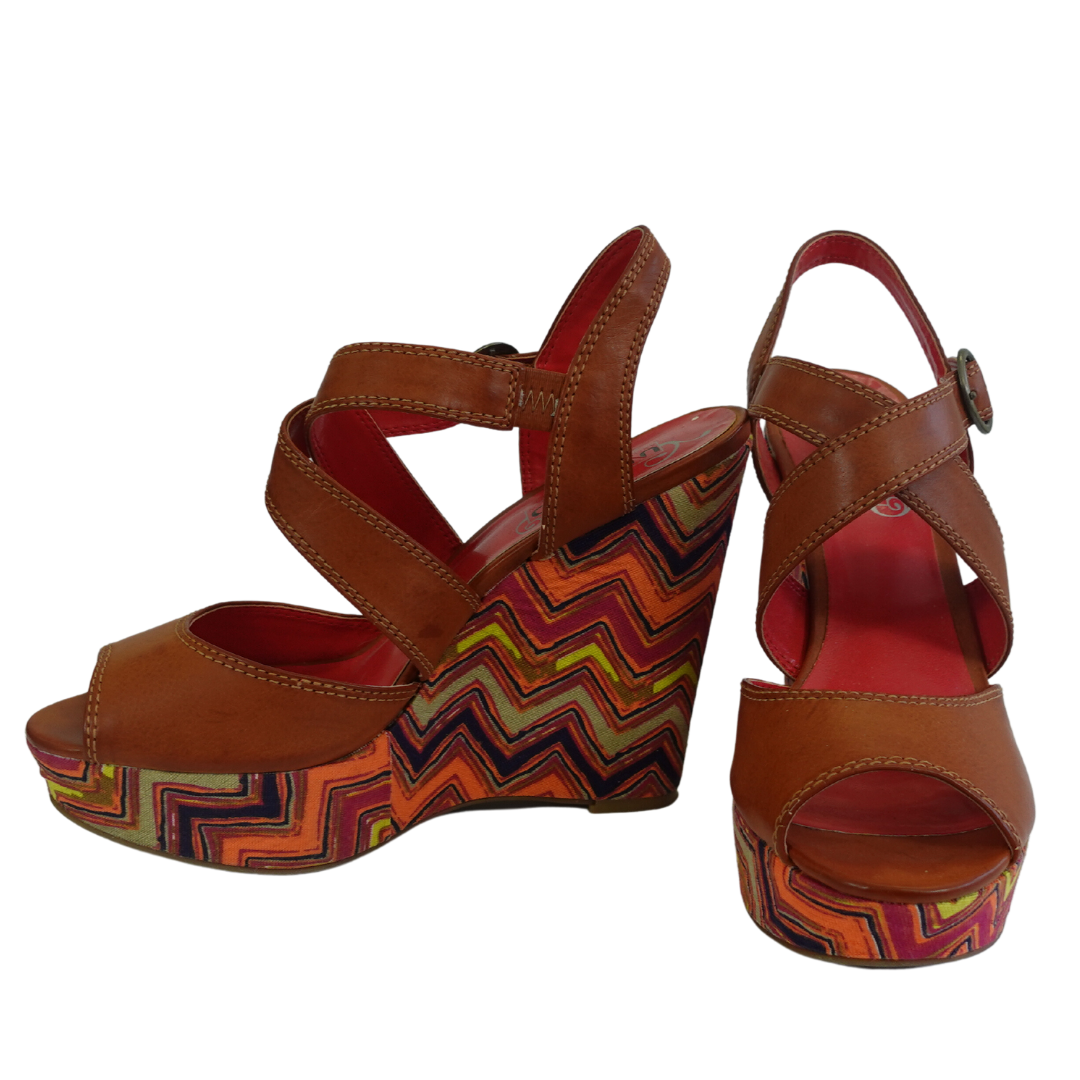 Brown Faux Leather and Chevron Wedges (Size 8.5)
