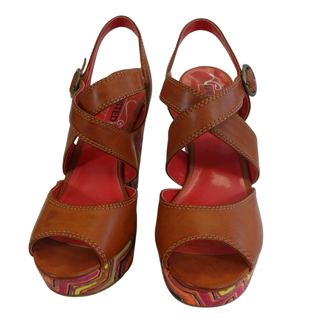 Brown Faux Leather and Chevron Wedges (Size 8.5)