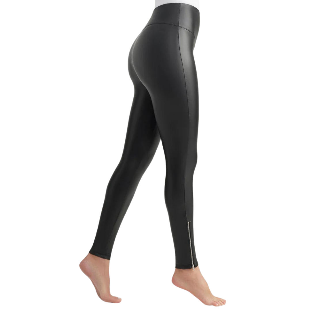 Faux Leather High Waist Leggings with Ankle Zip Detail NWT