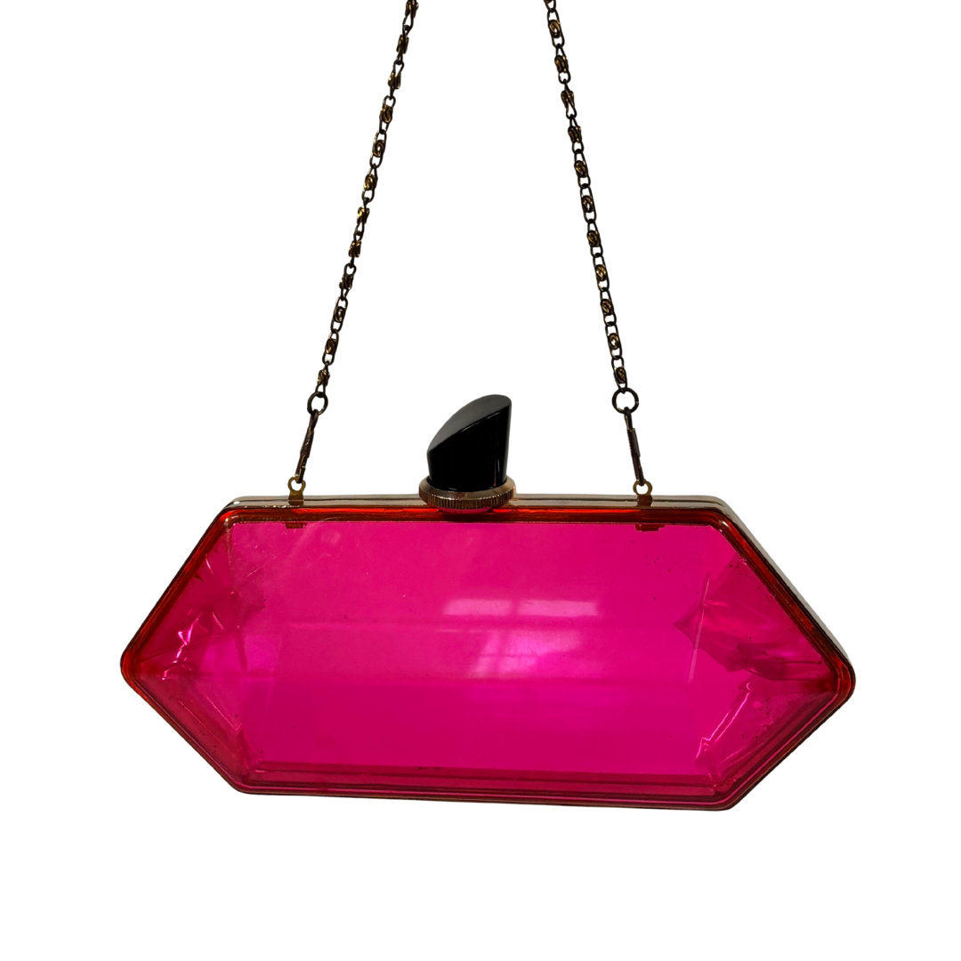 Pink Clear Hardshell Clutch with Small Gold Strap