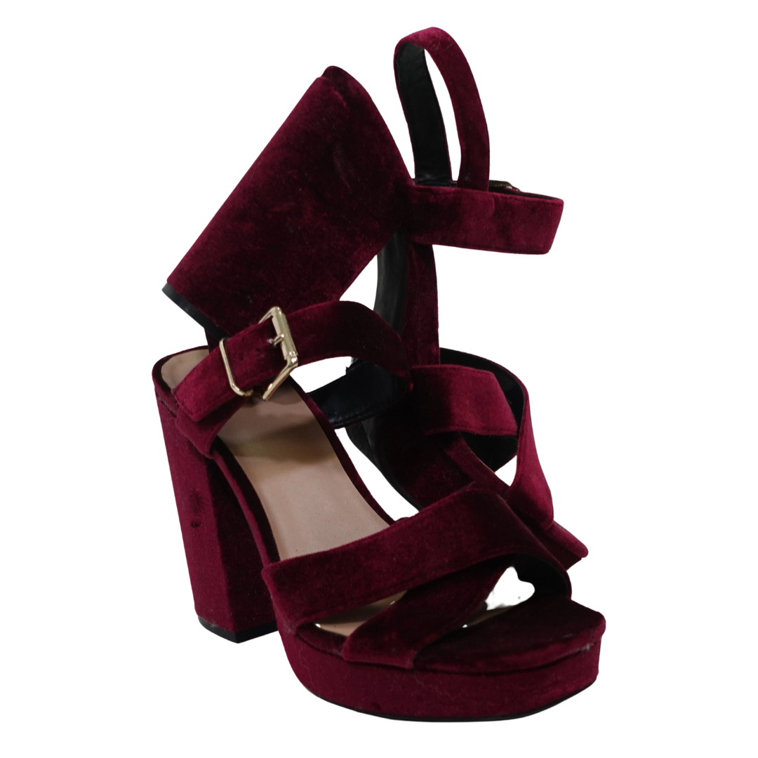 Chunky Burgundy Velvet Ankle Strap Heels (Size 9.5)
