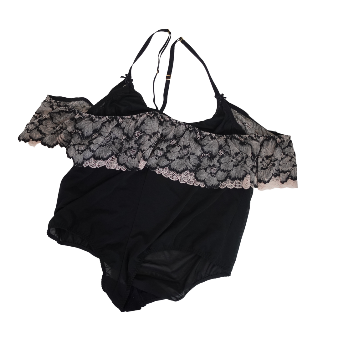 Black Mesh Bodysuit with Lace Details