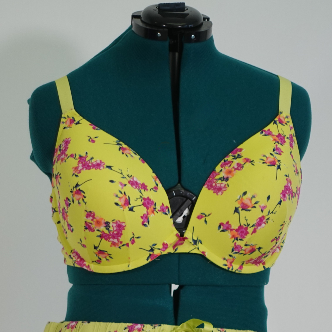 Bright Yellow Floral Push Up Bra (42DD)