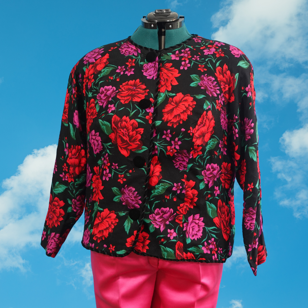 Vintage Floral Collarless Blazer Top