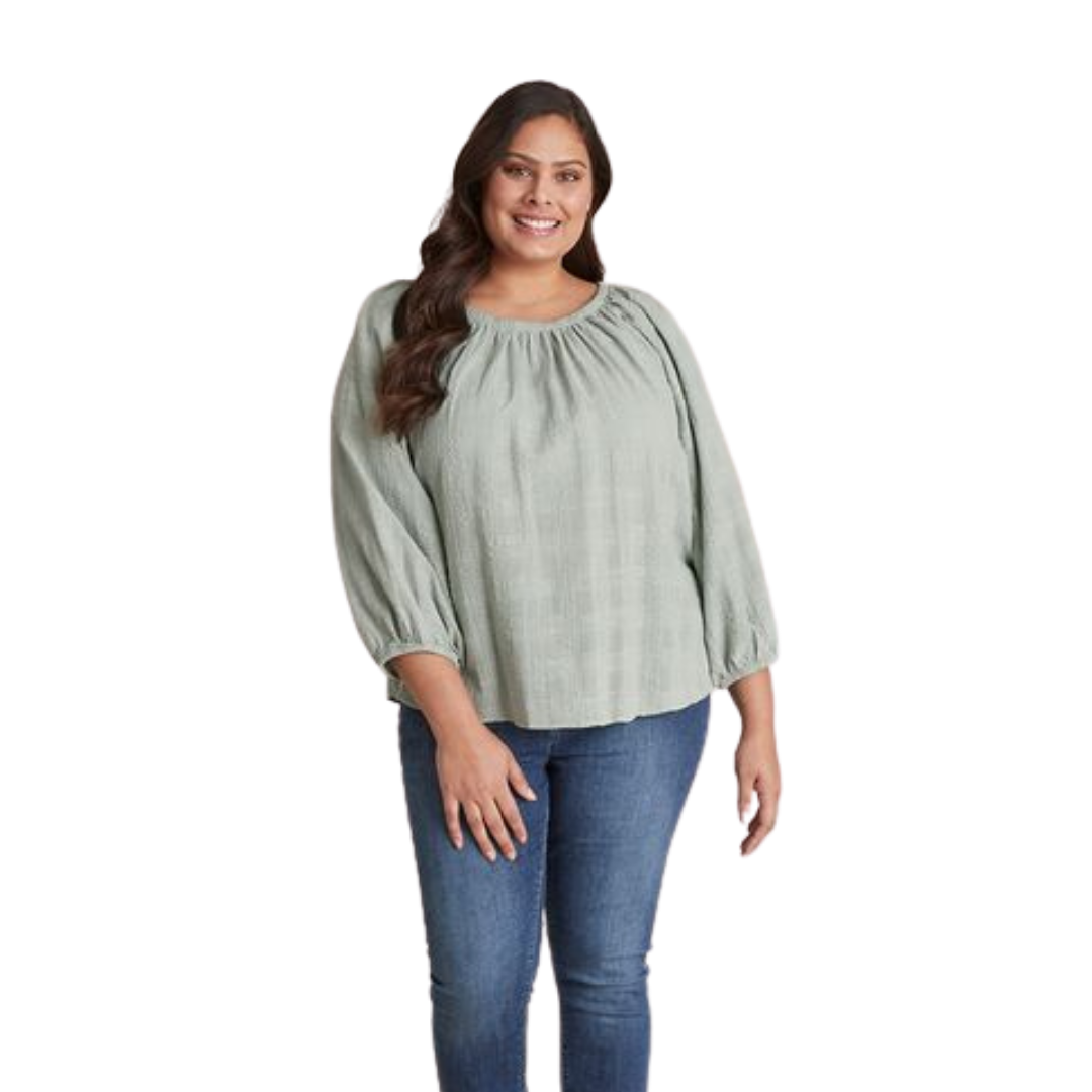 Pale Green Textured Peasant Top