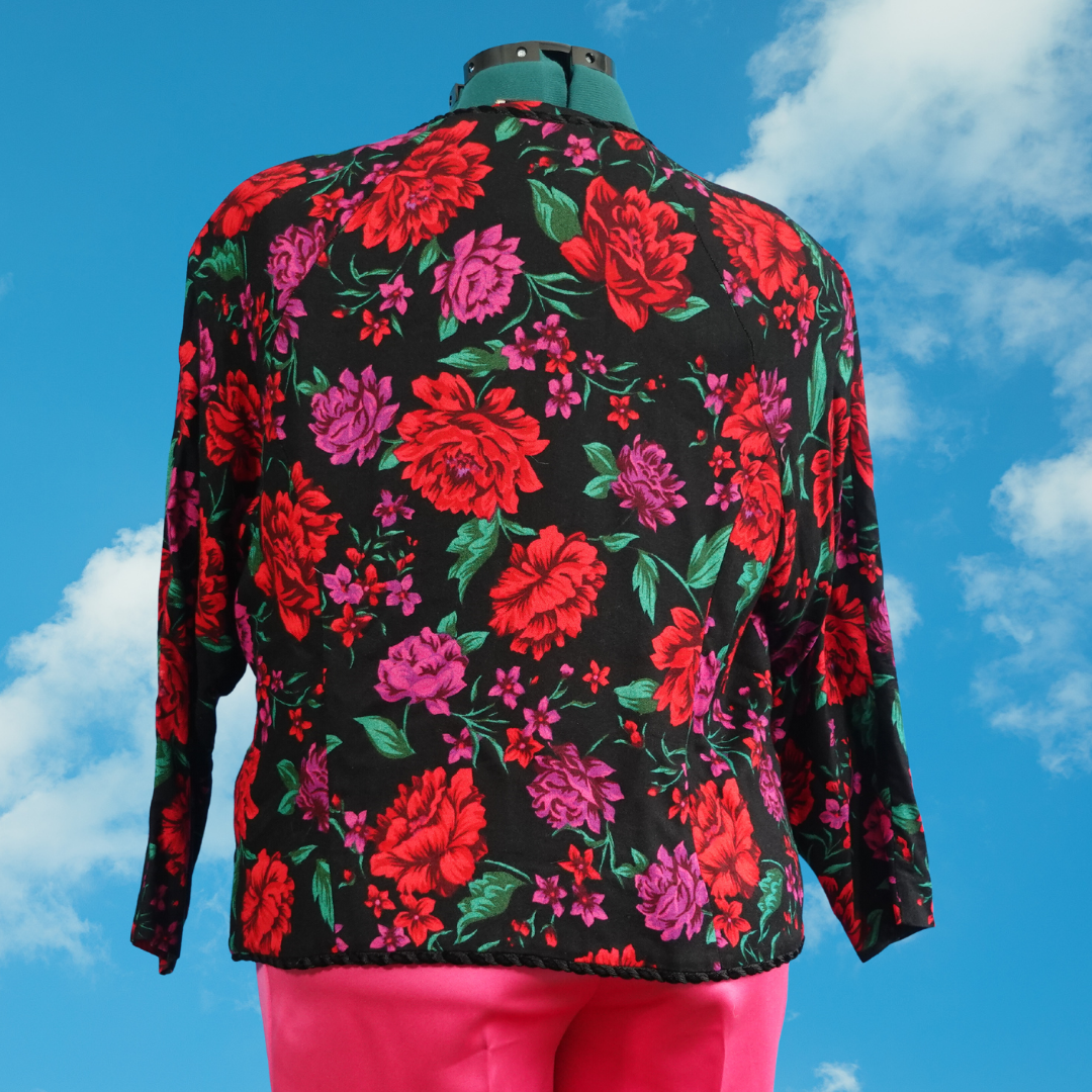 Vintage Floral Collarless Blazer Top