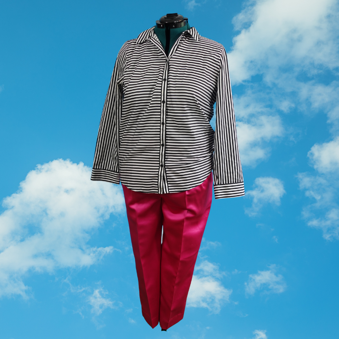 Black and White Striped Button Down Top