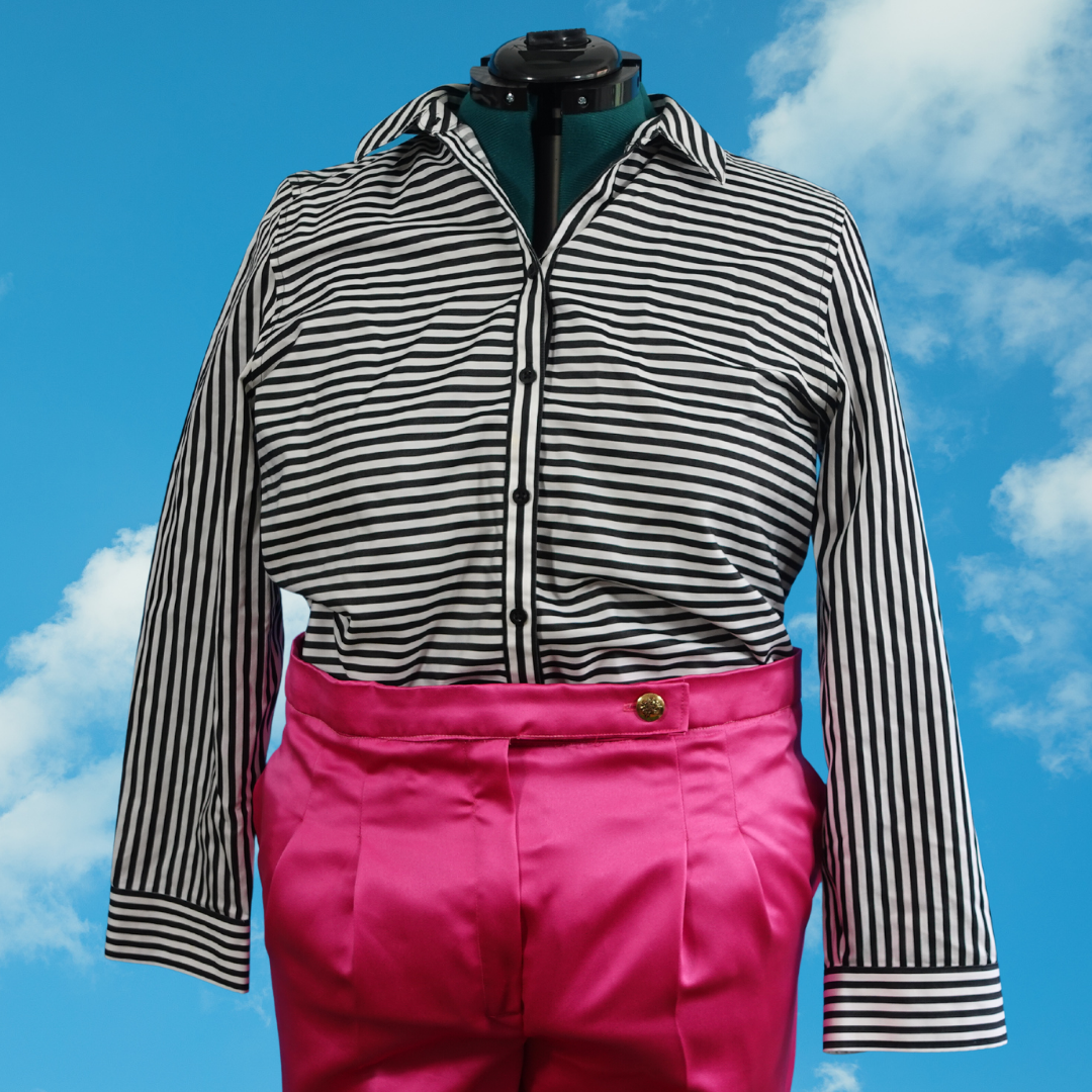 Black and White Striped Button Down Top