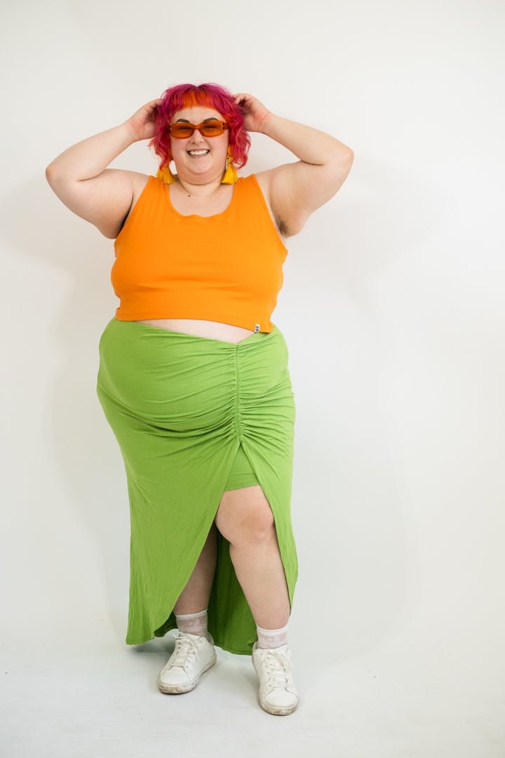 Green Thigh Split Midi Skirt NWT