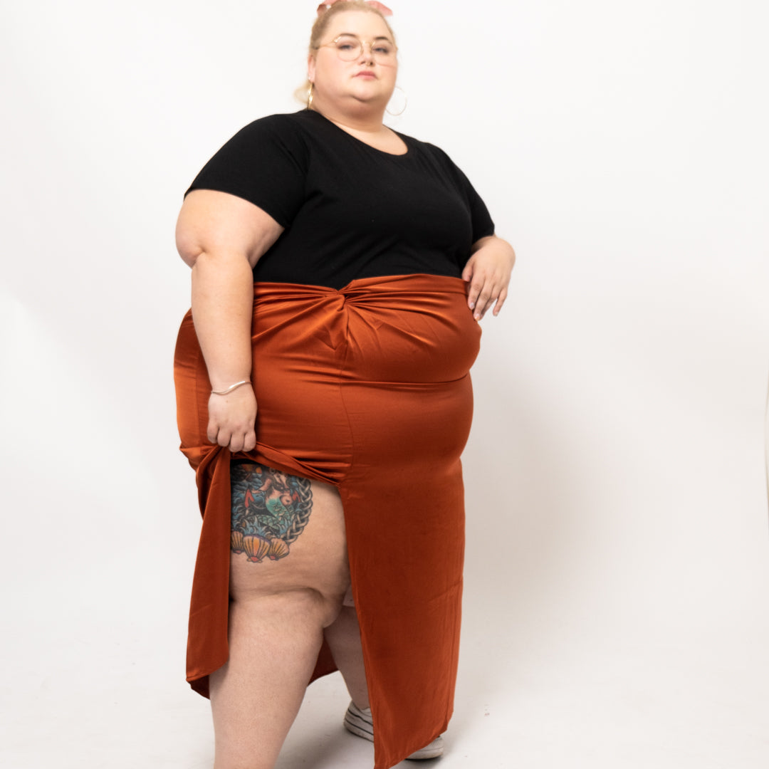 Rust Colored Satin Wrap Skirt