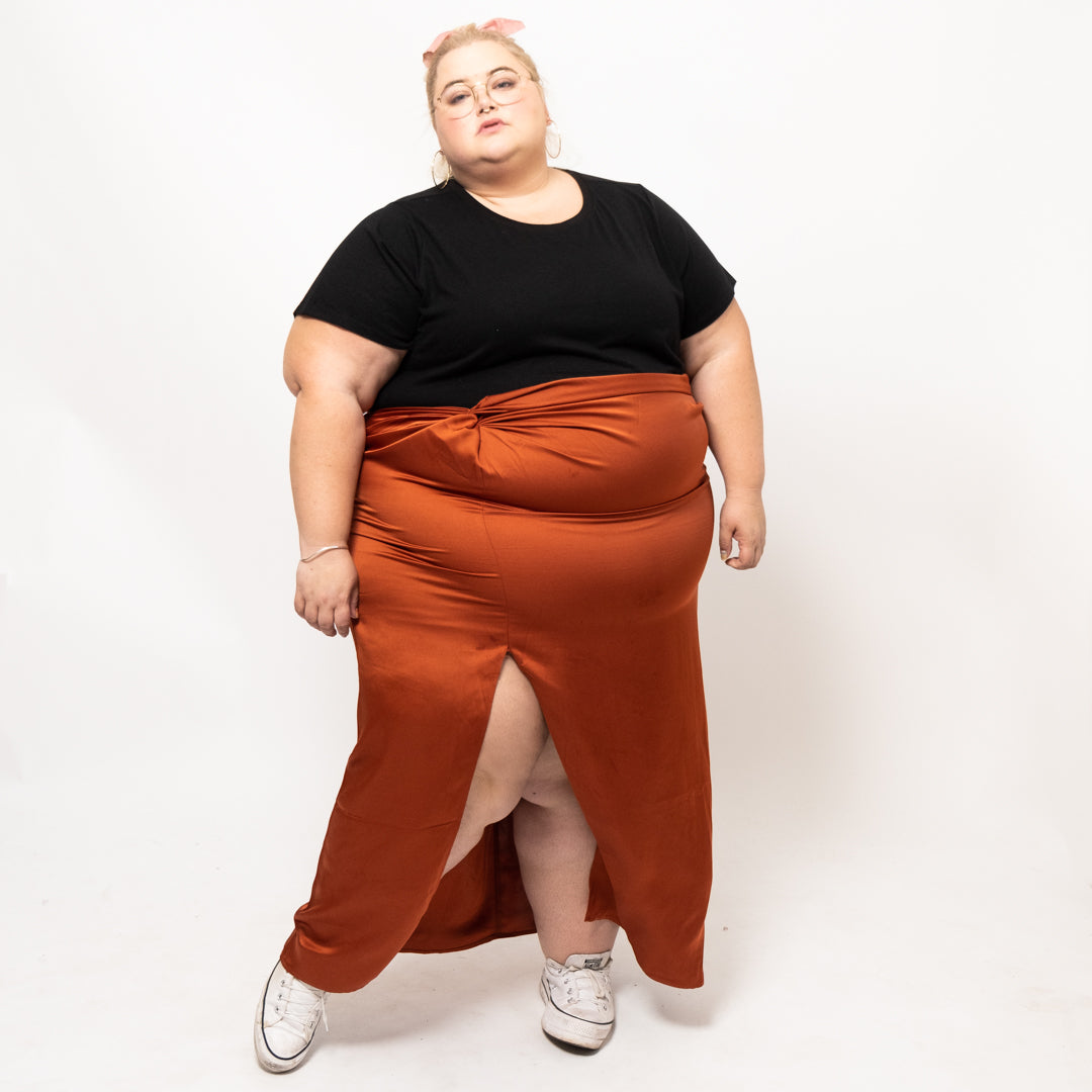 Rust Colored Satin Wrap Skirt