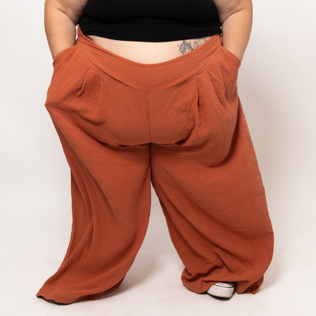 Rust Color Wide Leg Pull On Pants
