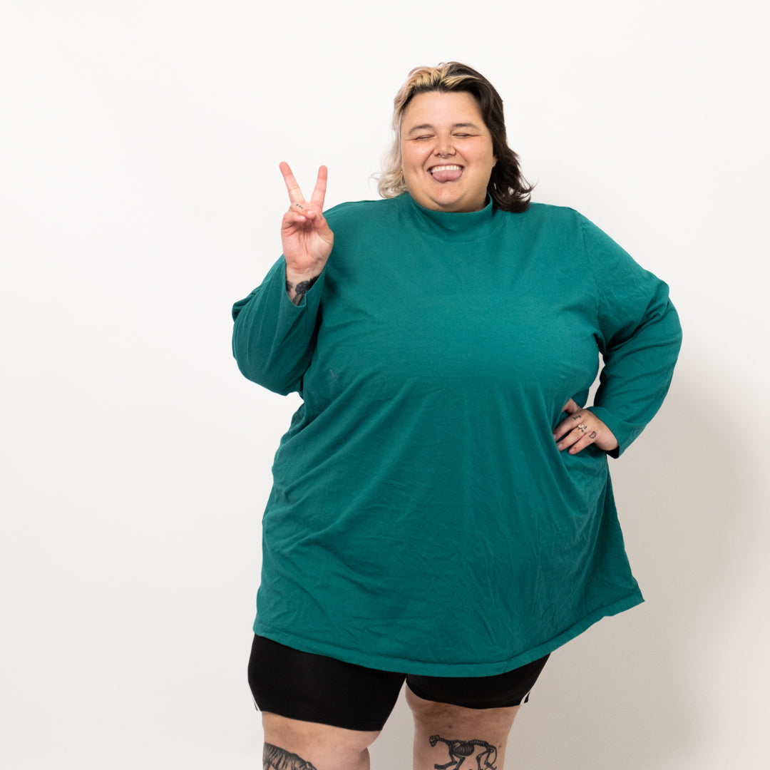 Green Long Sleeve Mock Neck Top