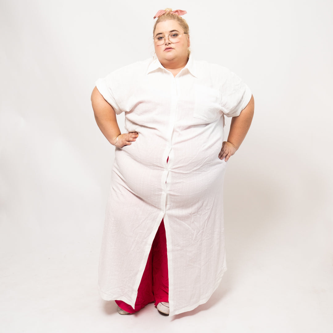 White Button Front Maxi Dress/ Duster