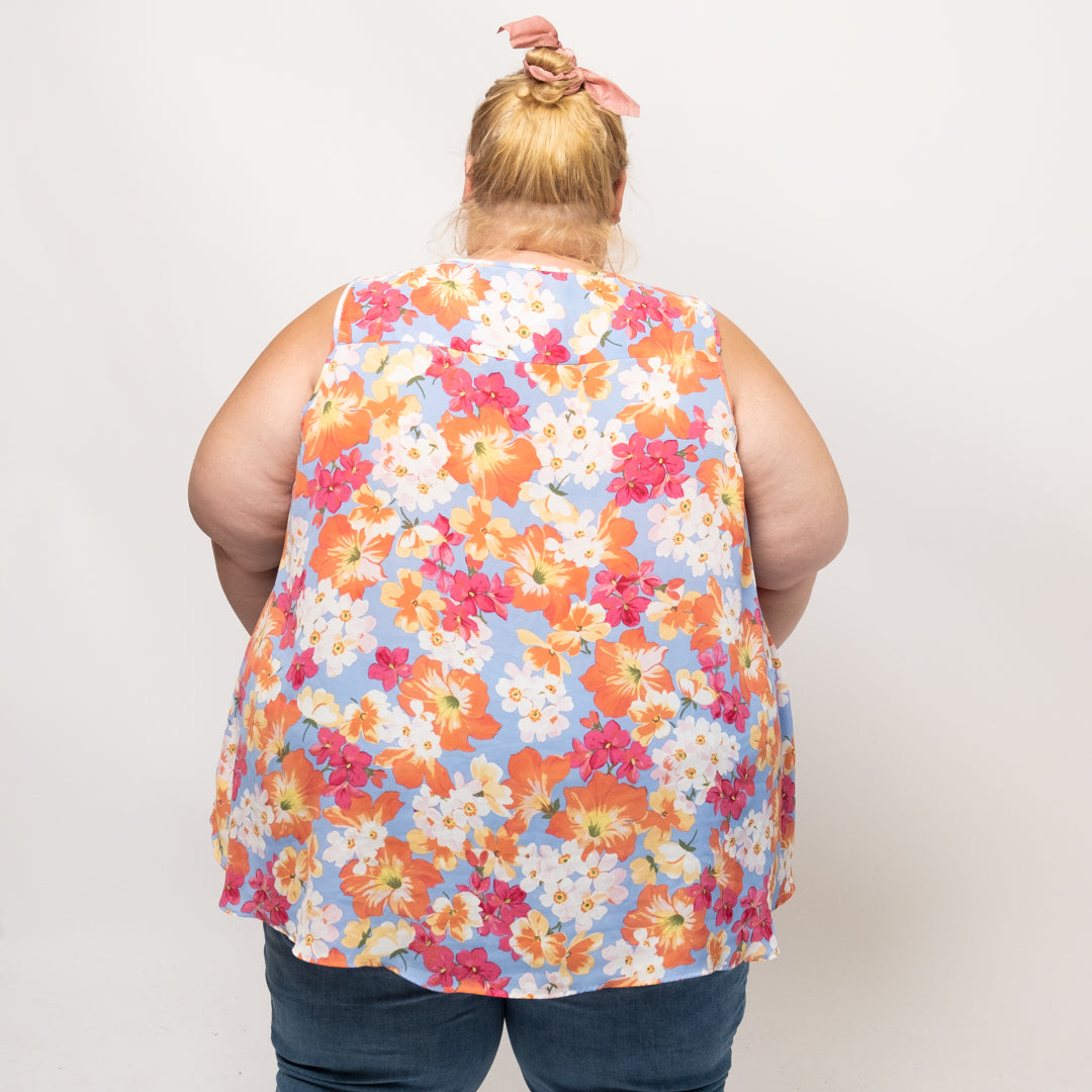 Blue Floral Button Front Tank