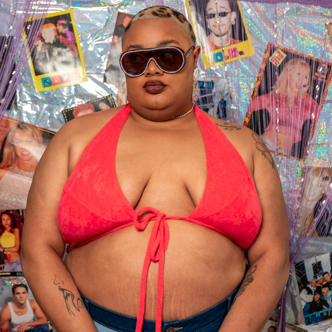 Red Terrycloth Tie Front Halter Top