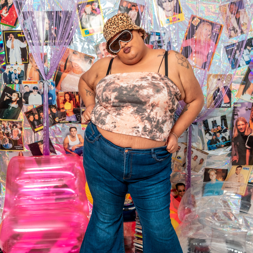 Bleach Patterned Tube Top with Spaghetti Straps