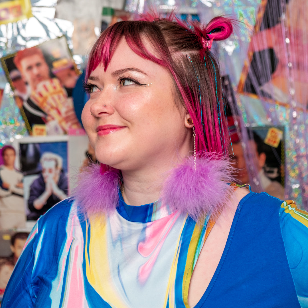 Lilac Marabou Fluff Earrings
