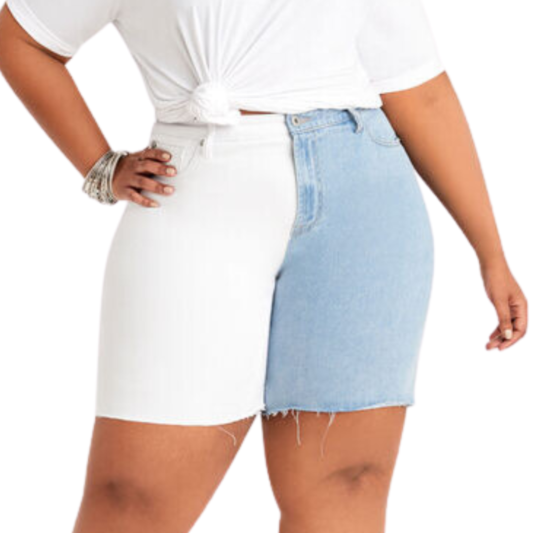 Split Color Denim Bermuda Shorts