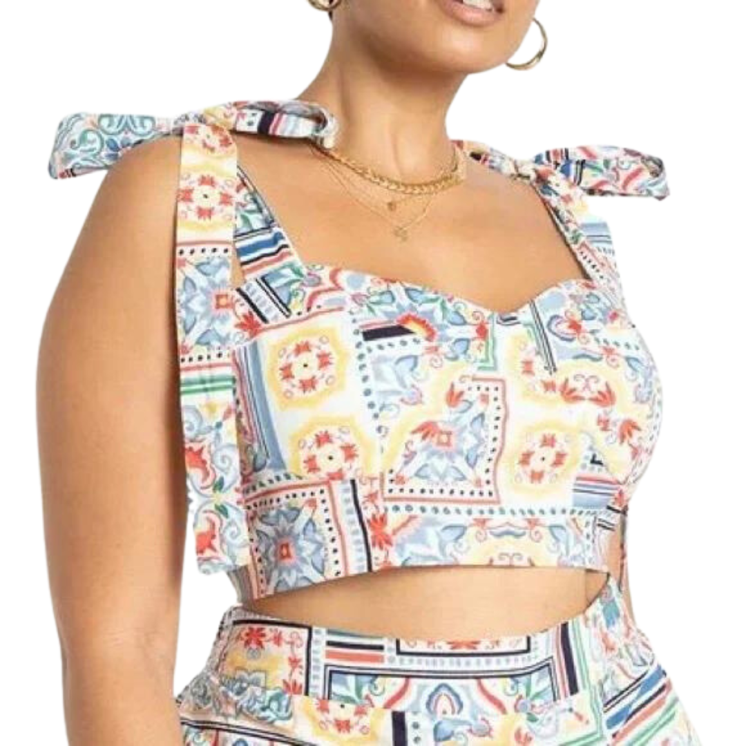 Tie Shoulder Patterned Crop Top