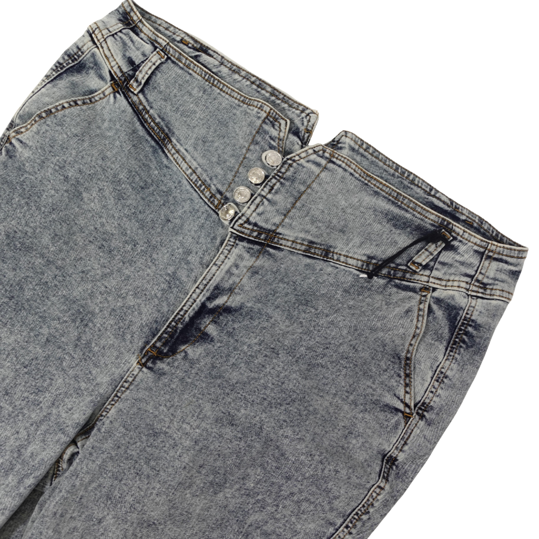 High Button Waist Acid Wash Jeans
