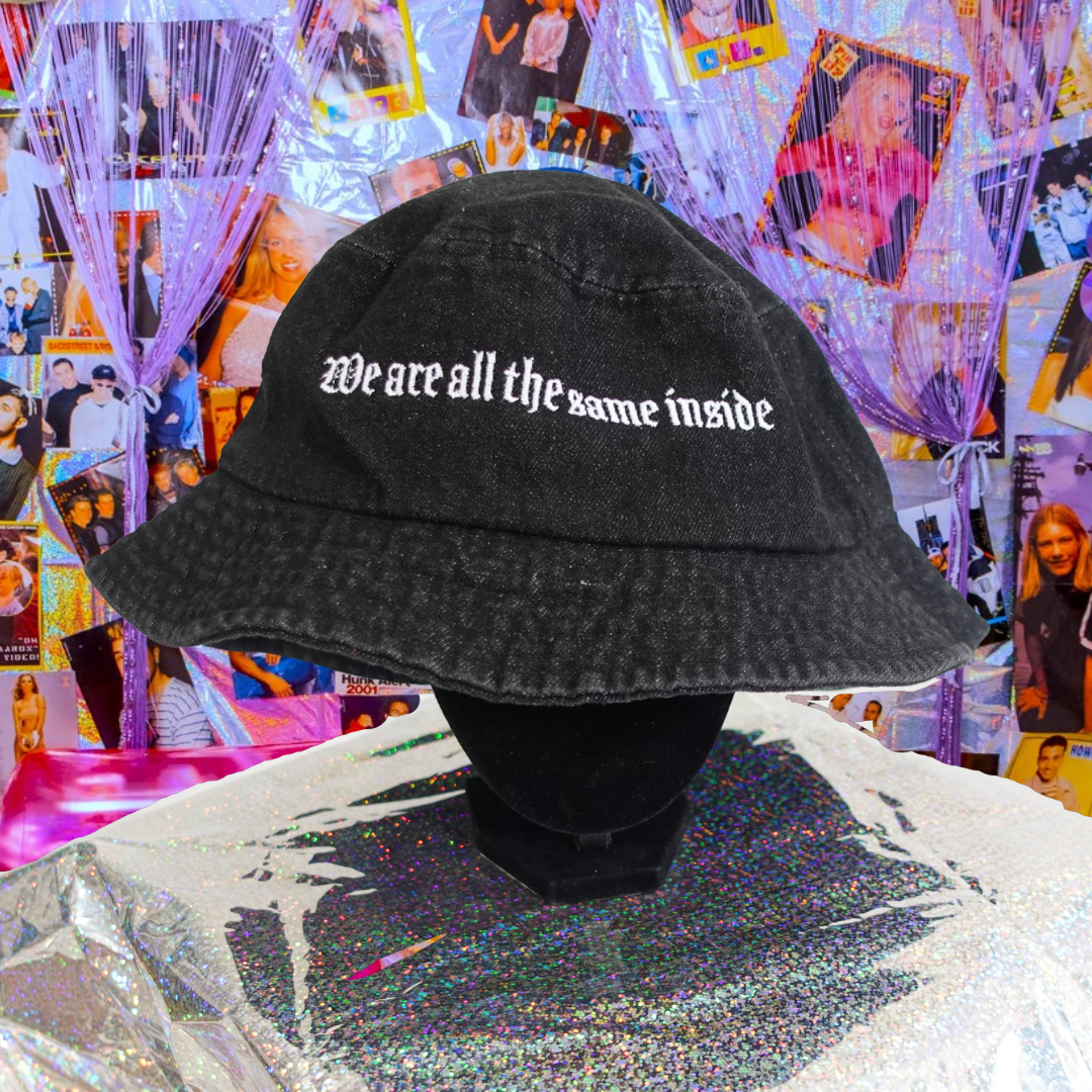 "We Are All The Same Inside" Embroidered Denim Bucket Hat