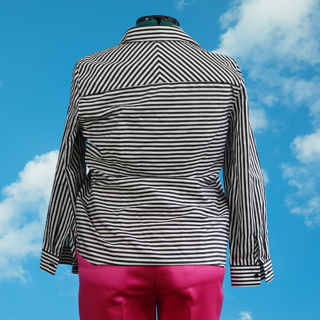Black and White Striped Button Down Top