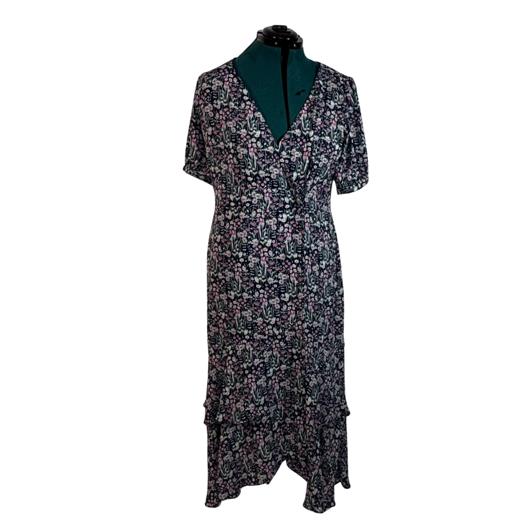 Nannette Lepore Navy and Pink Floral Wrap Dress