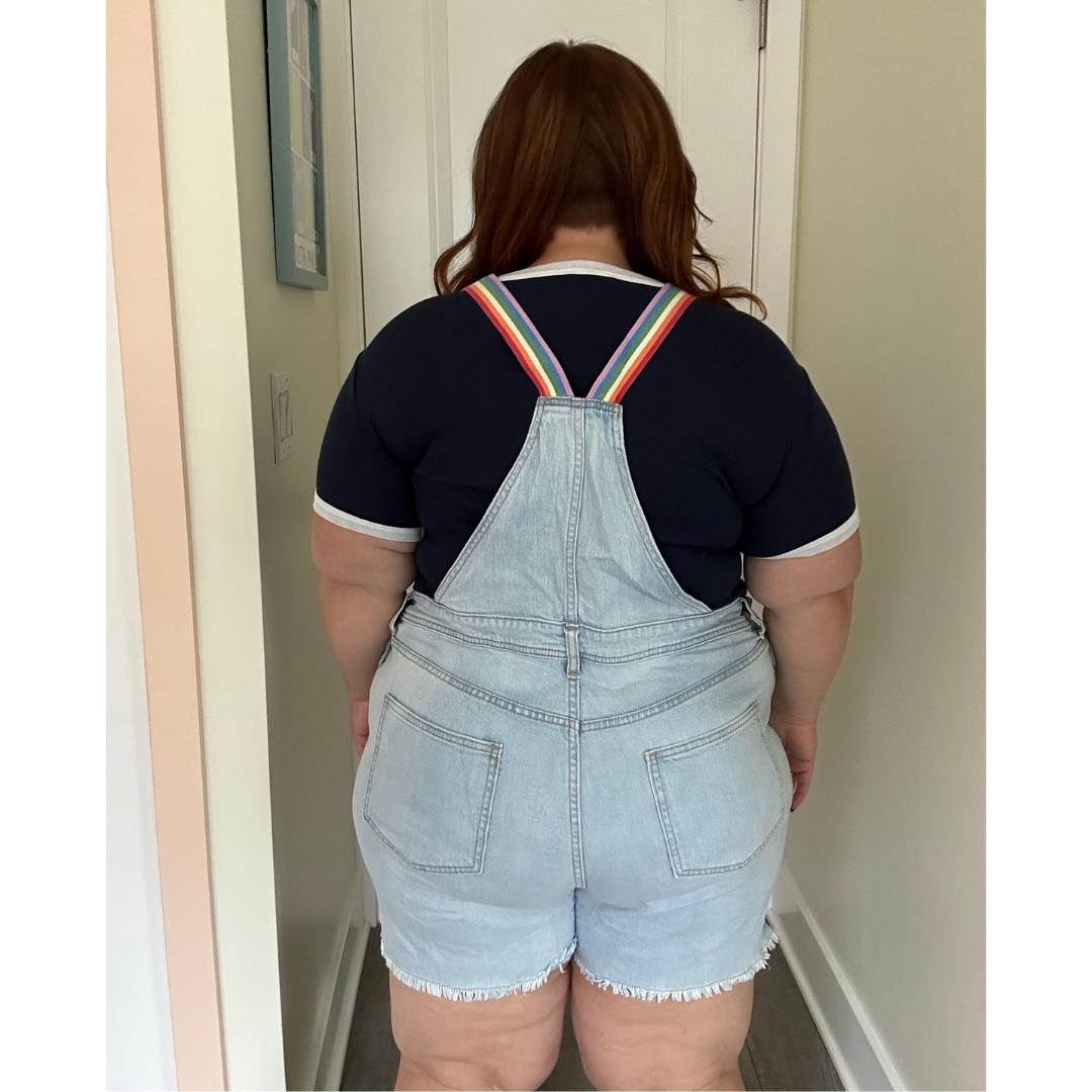 Light wash Denim Overalls with Rainbow Accents