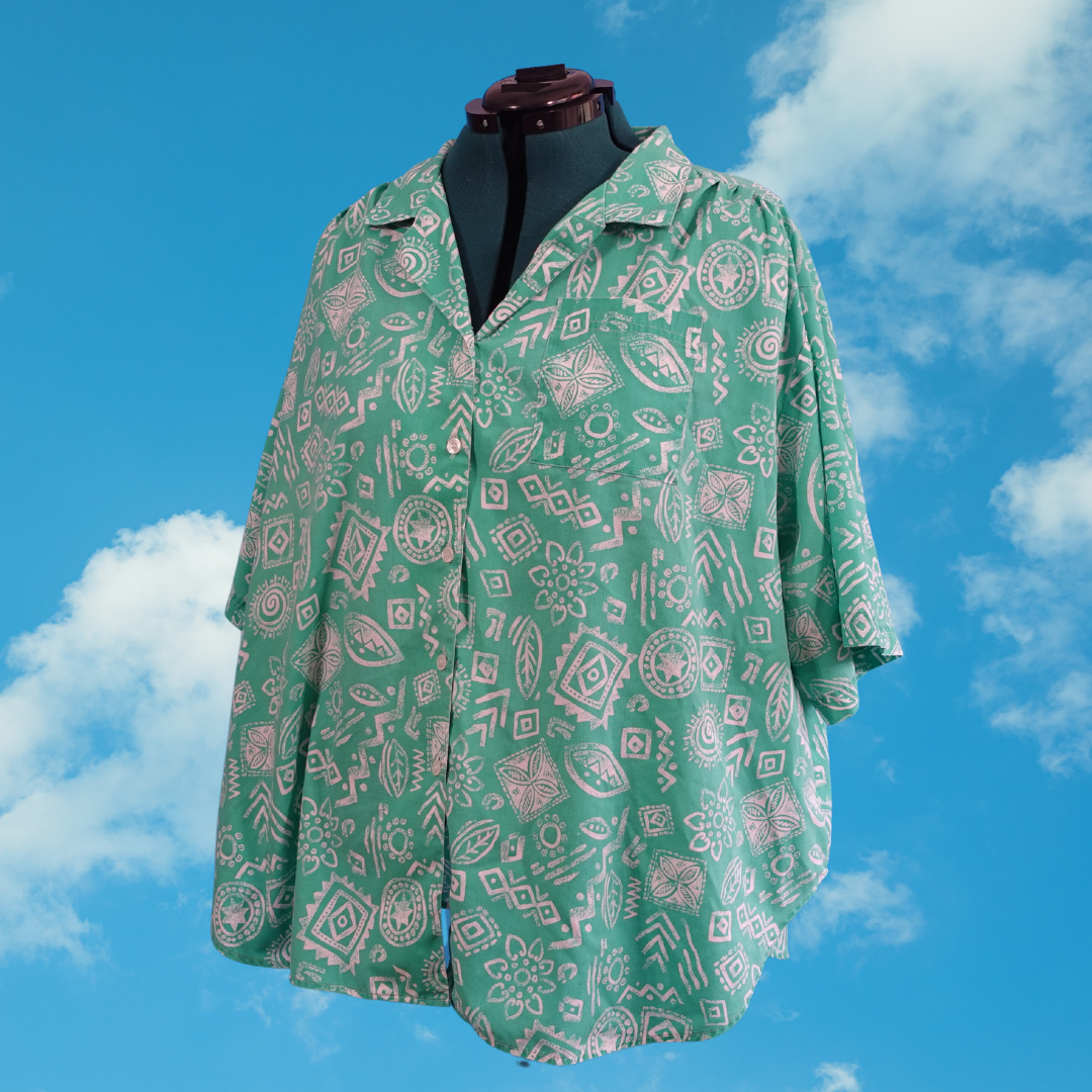 Vintage Teal Tropical Button Down Top