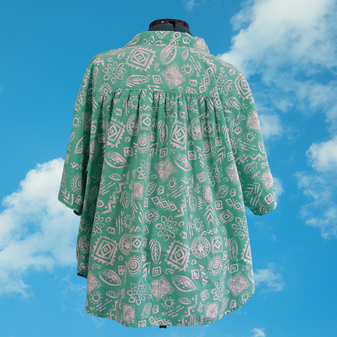 Vintage Teal Tropical Button Down Top