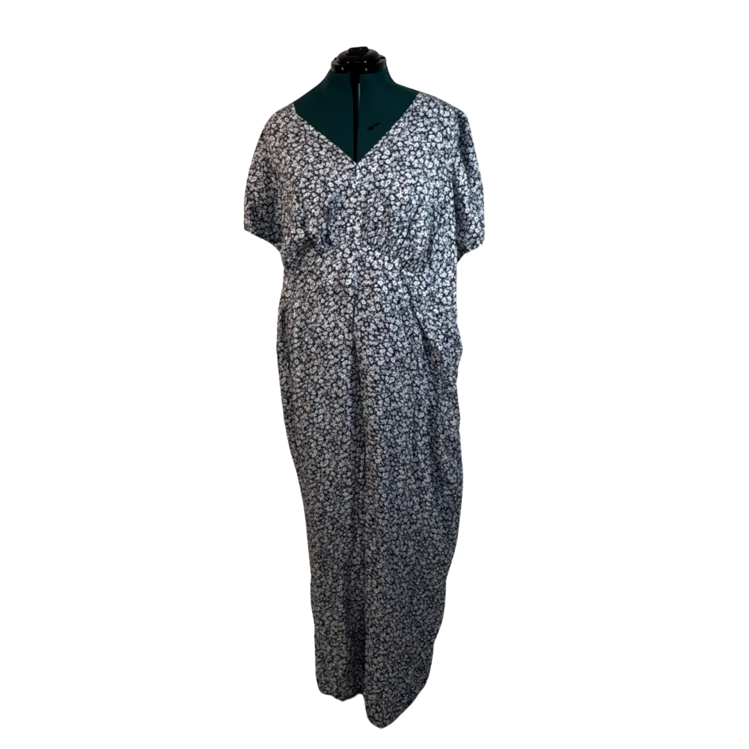 Navy with White Ditsy Floral Puff Sleeve Jumpsuit NWT