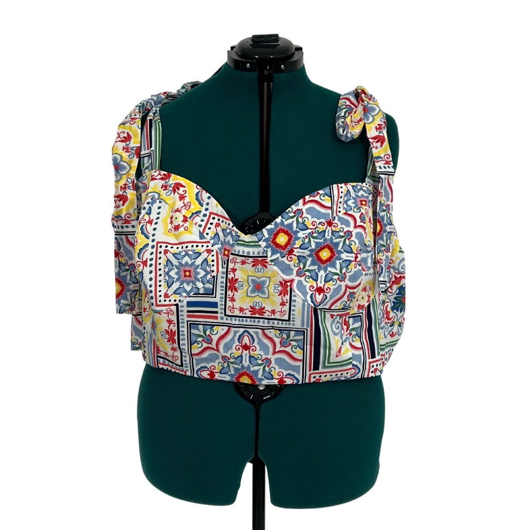Tie Shoulder Patterned Crop Top