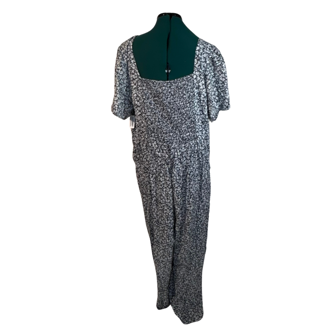 Navy with White Ditsy Floral Puff Sleeve Jumpsuit NWT