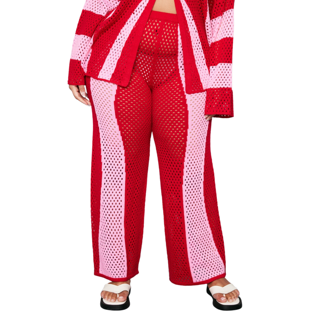 Pink and Red Stripe Open Weave Two-Piece Set