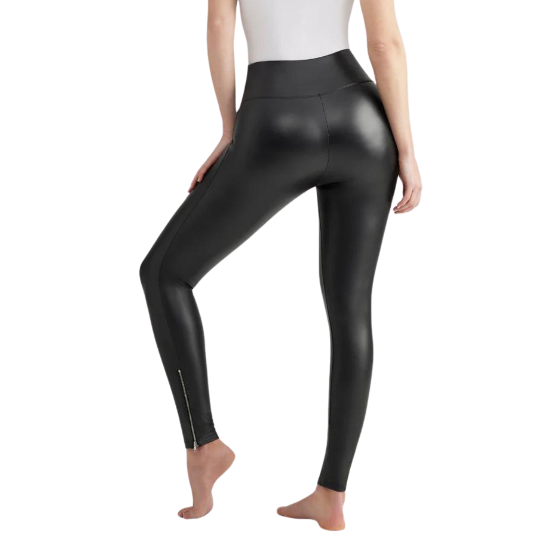 Faux Leather High Waist Leggings with Ankle Zip Detail NWT