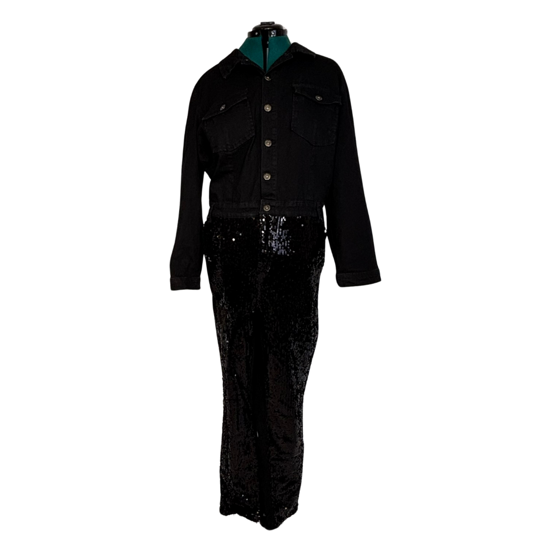 Black Denim and Sequin Boiler Suit