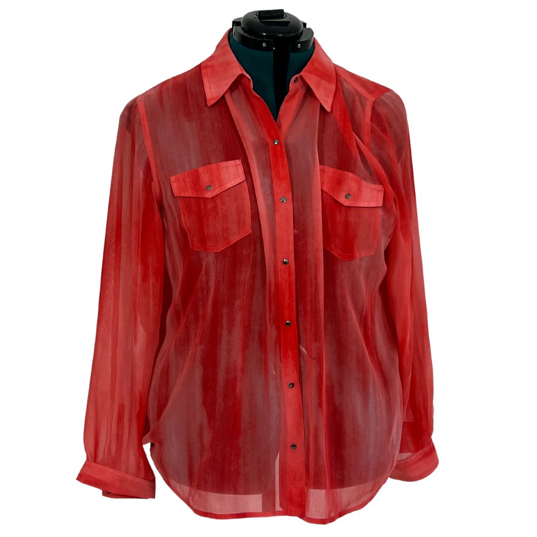 Sheer Coral Button Down Top