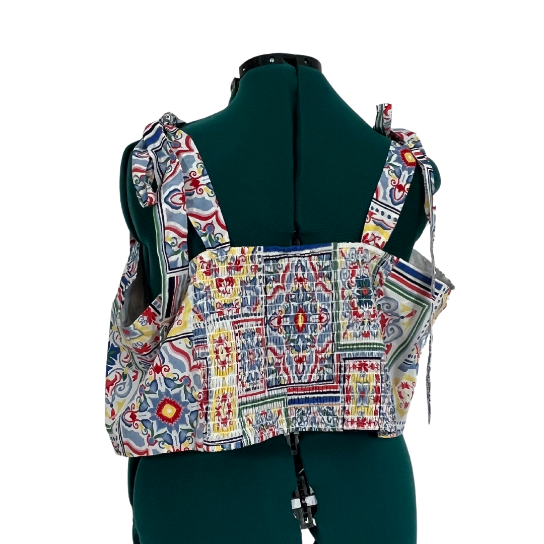 Tie Shoulder Patterned Crop Top