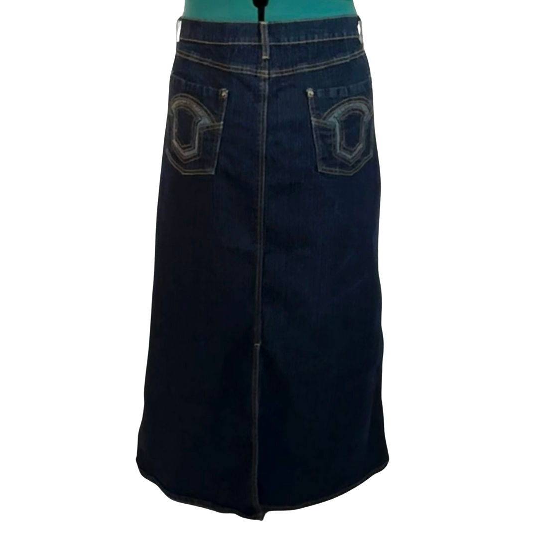 Vintage Dark Wash Denim Midi Skirt