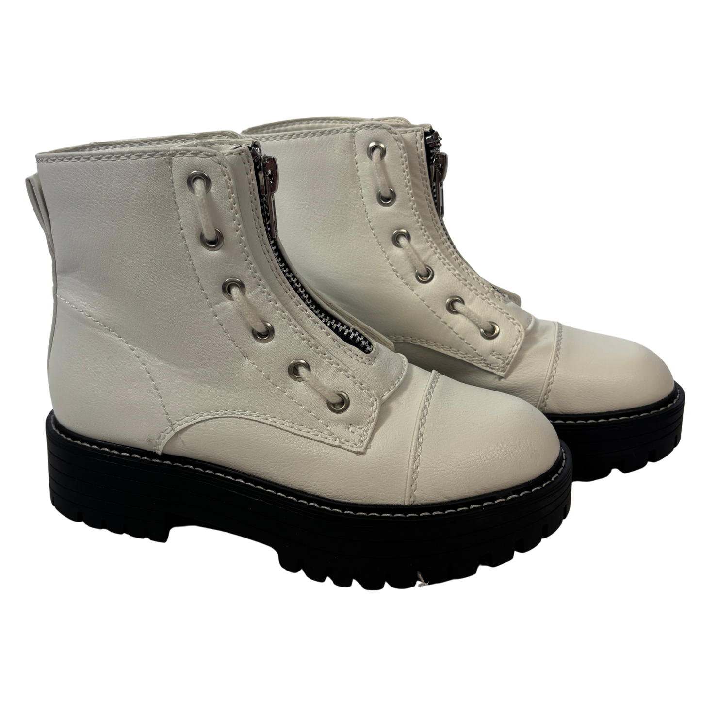 White Zip/ Lace Up Platform Combat Boots (Size 6.5)